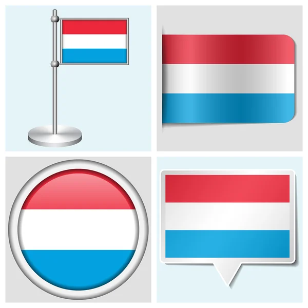 Lüksemburg bayrağı - çeşitli etiket, düğme, etiket ve flagstaff kümesi