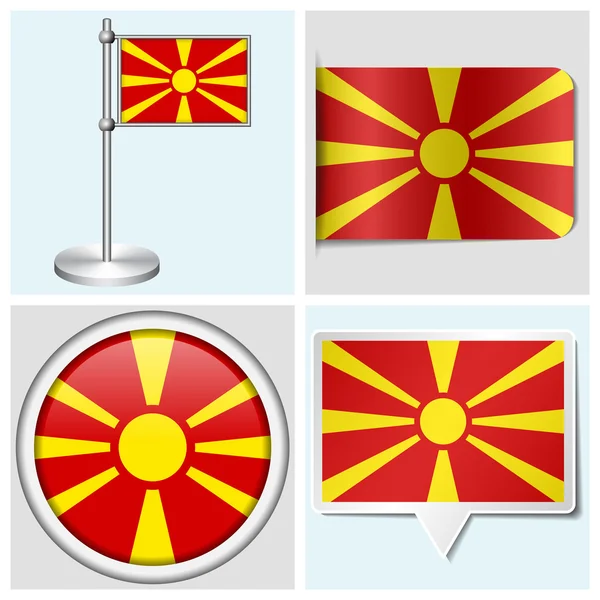 Macedonia flag - set of various sticker, button, label and flagstaff — Stock Vector