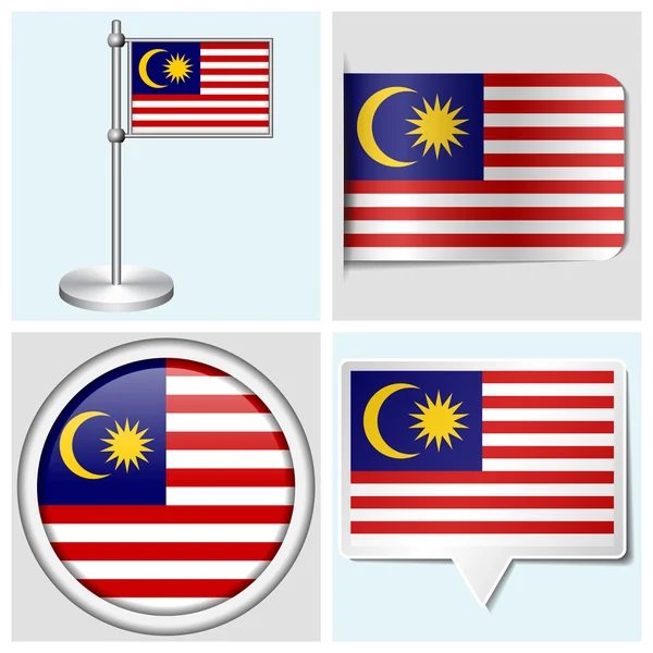 Malezya bayrağı - çeşitli etiket, düğme, etiket ve flagstaff kümesi