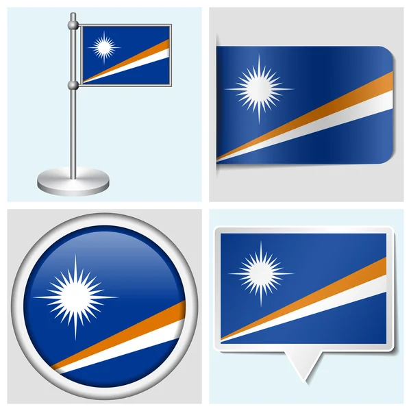 marshall Adaları bayrağı - çeşitli etiket, düğme, etiket ve flagstaff kümesi
