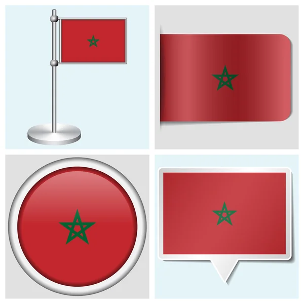 Vlag van Marokko - instellen van verschillende sticker, button, label en flagstaff — Stockvector