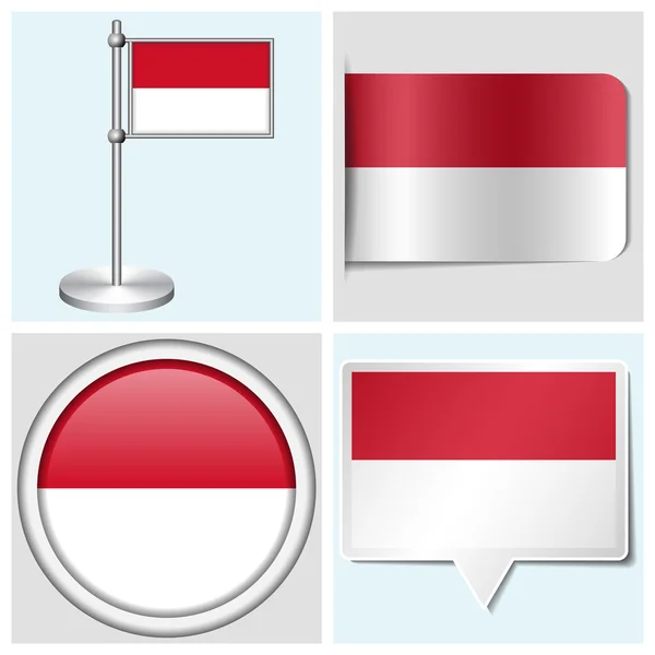 Monako bayrağı - çeşitli etiket, düğme, etiket ve flagstaff kümesi