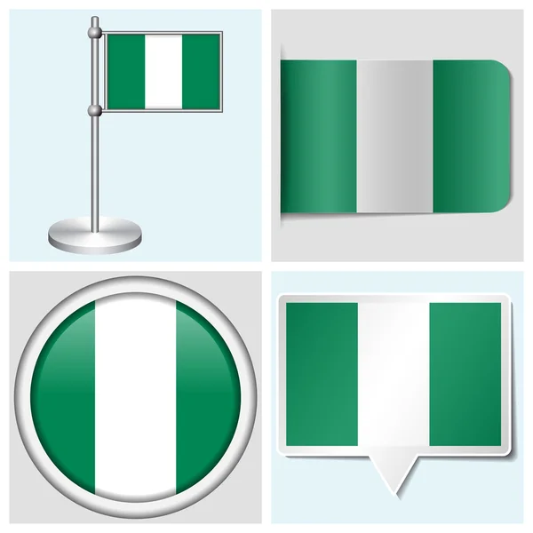 Nijerya bayrak - çeşitli etiket, düğme, etiket ve flagstaff kümesi