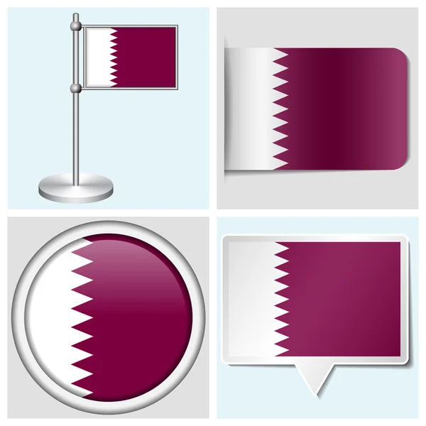 Katar bayrak - çeşitli etiket, düğme, etiket ve flagstaff kümesi