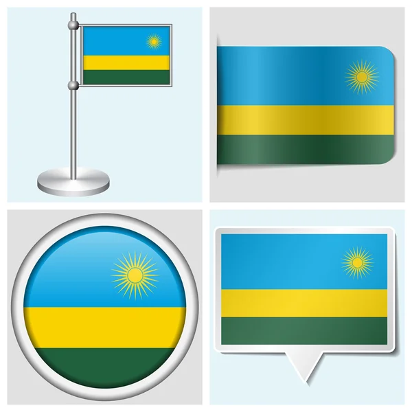 Ruanda bayrak - çeşitli etiket, düğme, etiket ve flagstaff kümesi