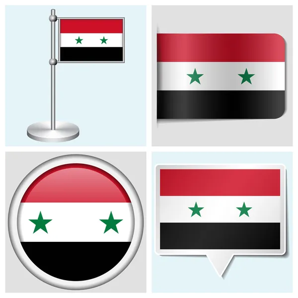 シリアの旗 - 各種ステッカー、ボタン、ラベル、フラッグ スタッフの設定 — ストックベクタ