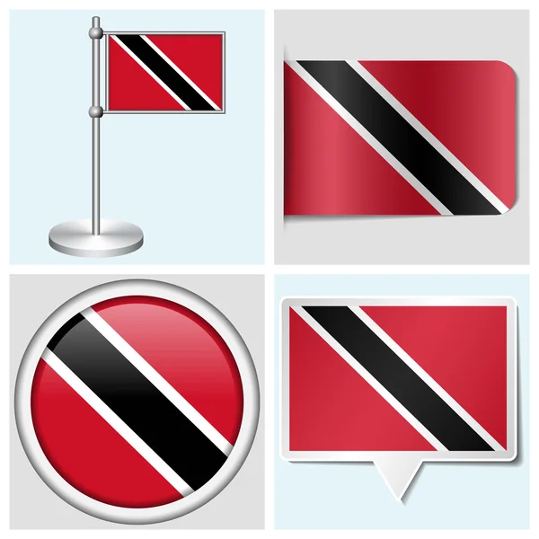 国旗的特立尼达和多巴哥标志-设置的各种不干胶标签、 按钮、 标签和弗拉格斯塔夫 — 图库矢量图片
