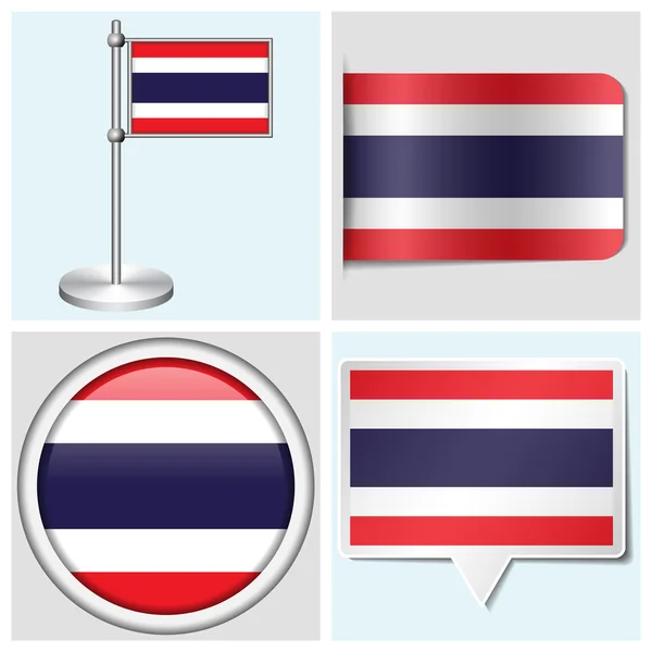 Bandera de Tailandia - conjunto de varias pegatina, botón, etiqueta y asta de bandera — Archivo Imágenes Vectoriales