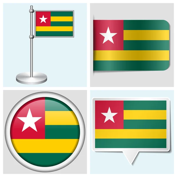 Bandera Togo - conjunto de varias pegatina, botón, etiqueta y asta de bandera — Archivo Imágenes Vectoriales