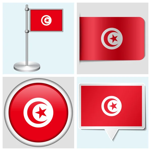 Vlag van Tunesië - instellen van verschillende sticker, button, label en flagstaff — Stockvector