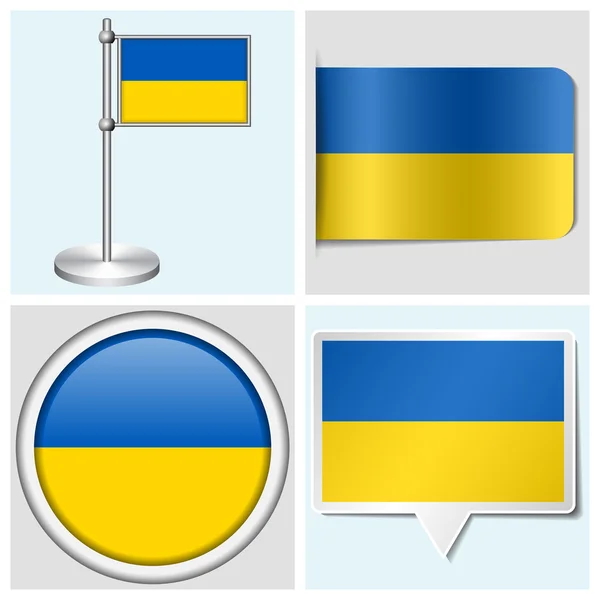 Ukraine flag - set of various sticker, button, label and flagstaff — Stock Vector