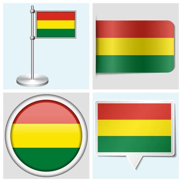 Bandera de Bolivia - conjunto de varias pegatinas, botones, etiquetas y asta de bandera Vector de stock