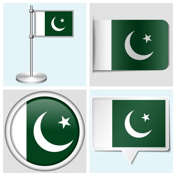 Pakistan bayrağı - çeşitli etiket, düğme, etiket ve flagstaff kümesi Telifsiz Stok Illüstrasyonlar
