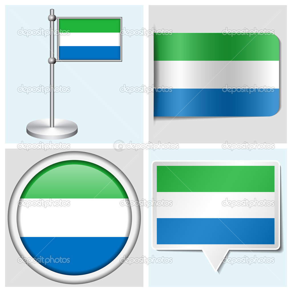 Sierra Leone flag - set of various sticker, button, label and flagstaff