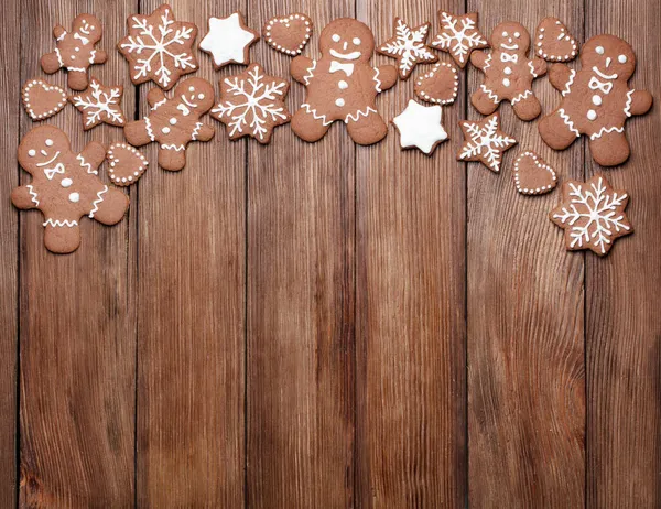 Vánoční Dřevěné Pozadí Perníkem Cookies Royalty Free Stock Obrázky