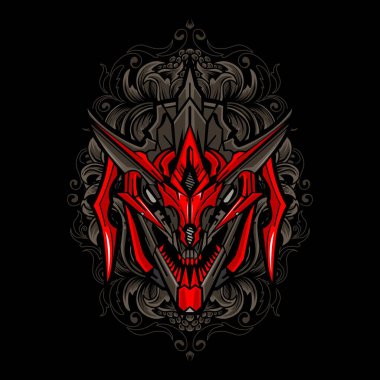 Mistik fantezi ejderha kafa vektörü çizimi