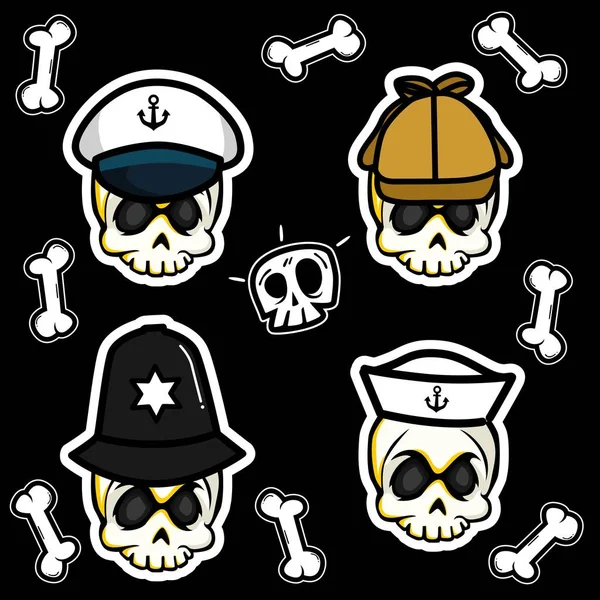 Calavera Huesos Cruzados Icono Conjunto Pegatina — Vector de stock