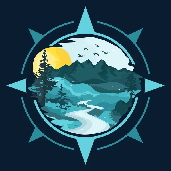 Dağ ve göl manzarası sembolünün vektör çizimi