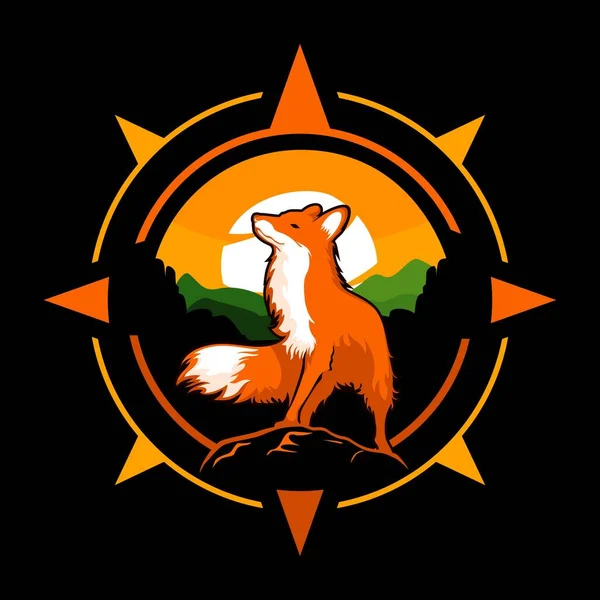 Dağları olan ve arka planda gündoğumu olan bir tilki hayvanı tasviri