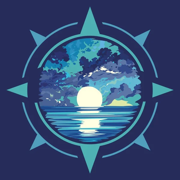 Gün doğumunda deniz manzarasının vektör illüstrasyonu