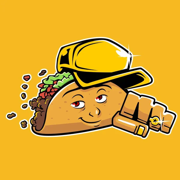 Vector illustration of tacos character wearing a hat