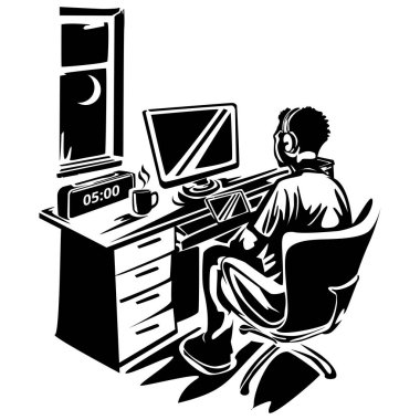 illustration of a man working in front of a computer