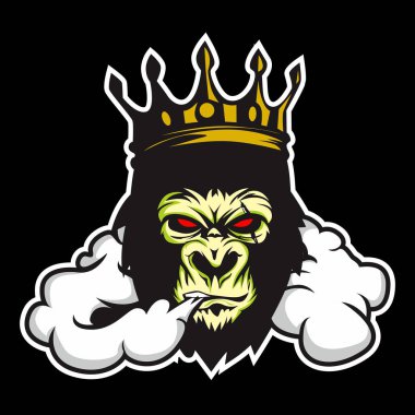 Vector icon illustration of king gorilla emitting smoke