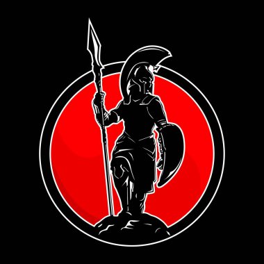 Vector silhouette illustration of a spartan warrior carrying a spear