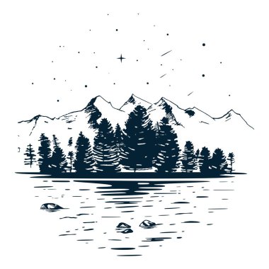 Vector drawing illustration of mountain 