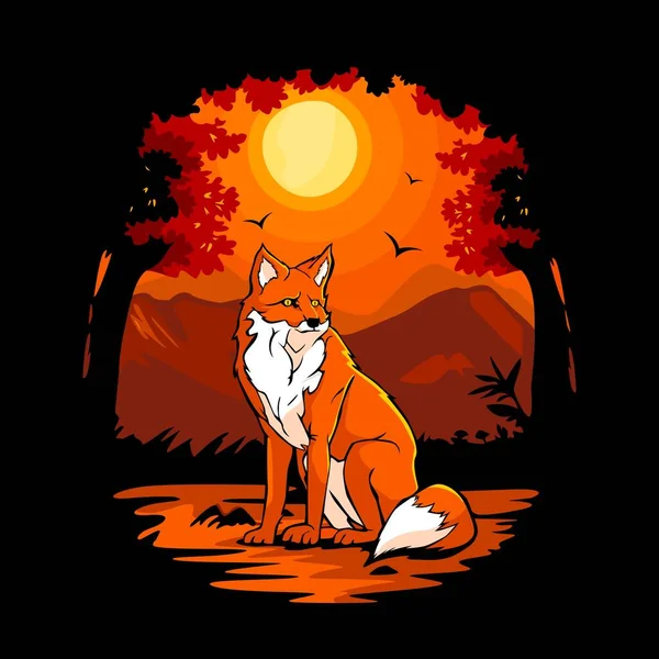 illustration of a fox animal with mountains