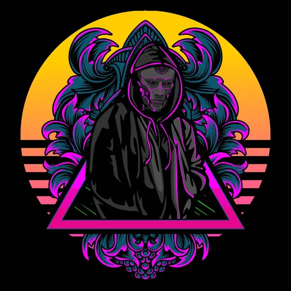 Vector illustration of cyborg in cyberpunk style