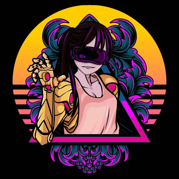 Cute cyberpunk girl vector illustration