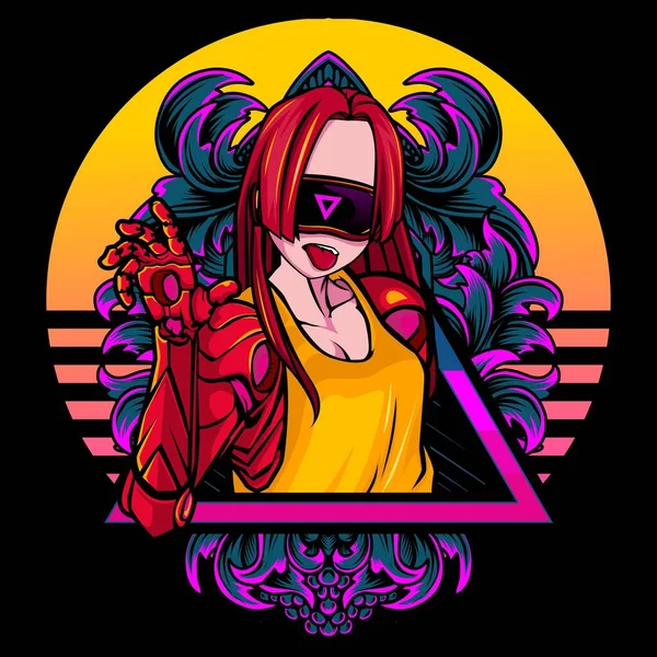 Cute cyberpunk girl vector illustration