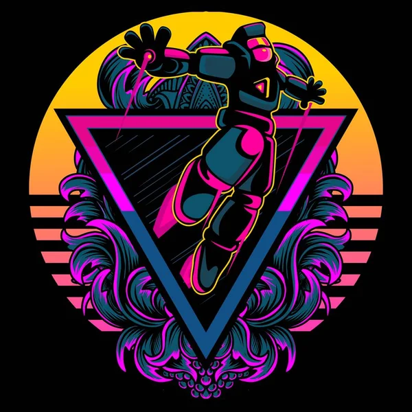 Flying robot vector character illustration