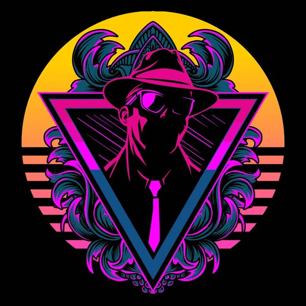 Detective Silhouette Vector Illustration Cyberpunk Style — Stok Vektör