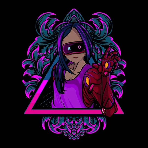 Cute cyberpunk girl vector illustration