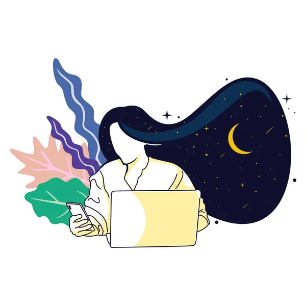 vector illustration of girl in front of the laptop