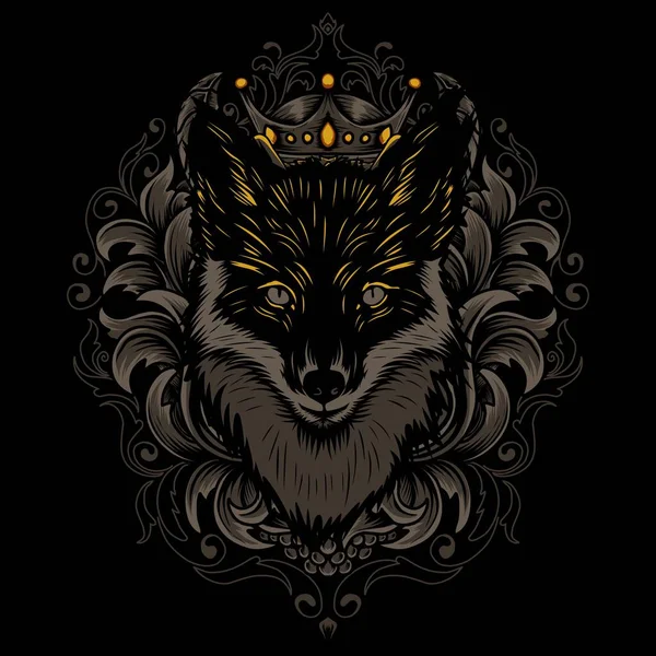 Vector illustration of fox head with ornament