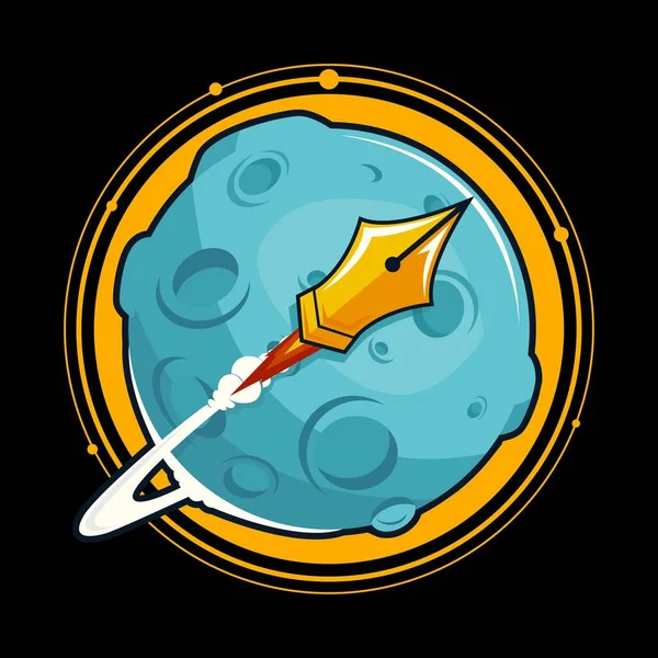 Pen rocket vector icon illustration around the planet