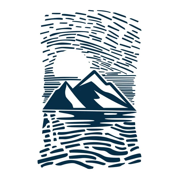 Vector drawing illustration of mountain scenery in the daytime