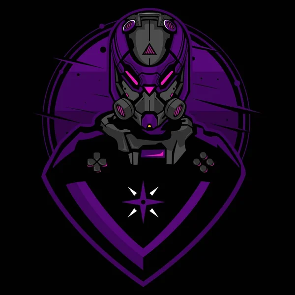 Purple neon cyberpunk cyborg vector mascot illustration