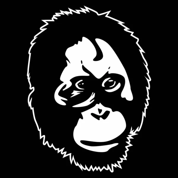 Orangutan Black White Silhouette Vector Illustration Stok Vektor