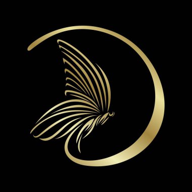 Gold butterfly shaped letter D vector icon illustration