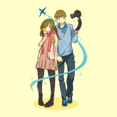 Vector illustration of a young couple on tour