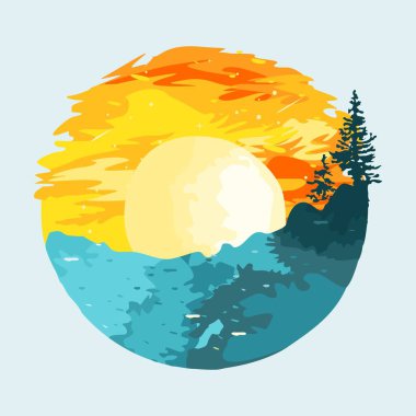 Vector illustration of a view on the bay in the morning