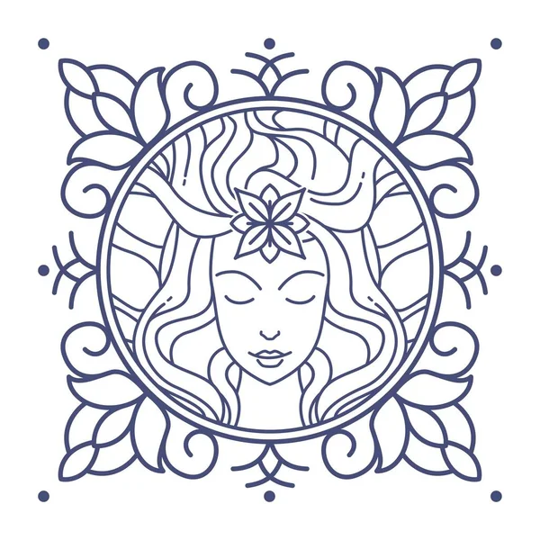 Vector illustration of a goddess icon with floral ornaments around it