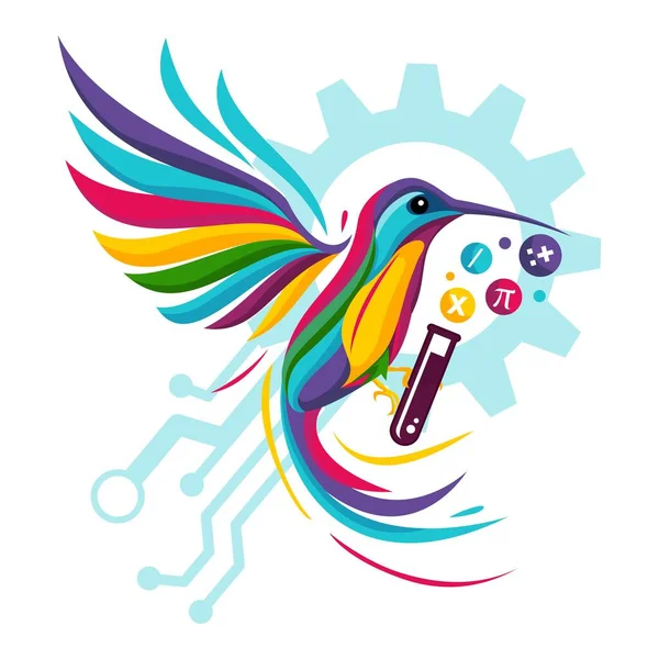 Colorful hummingbird vector logo illustration carrying a chemical tube