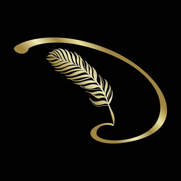 Gold feather shaped letter D vector icon illustration