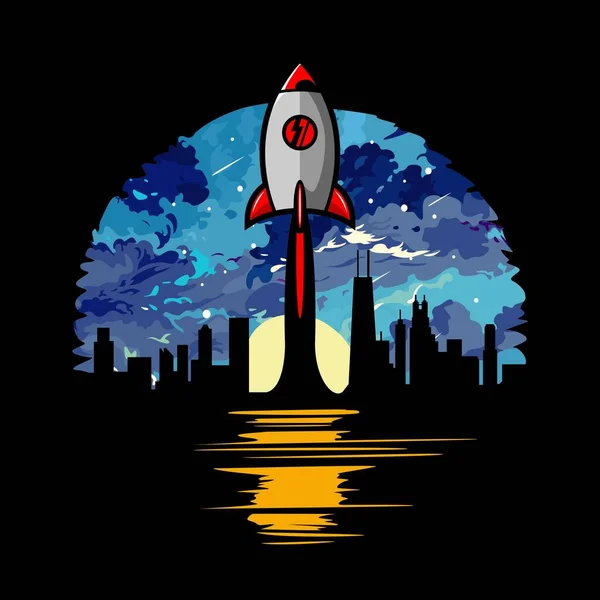 Vector illustration of a rocket flying into space