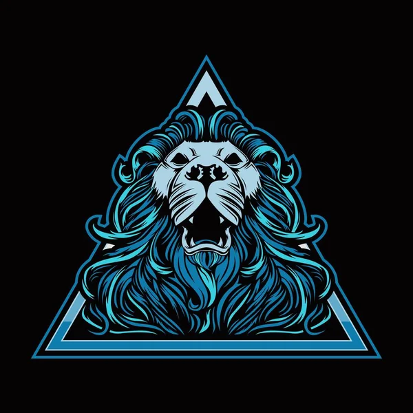 Lion head and blue triangle vector logo icon